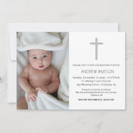 Elegante Christelijk Blauwe Ronde Foto | Doop Kaart