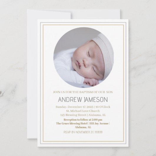 Elegante Christelijk Blauwe Ronde Foto | Doop Kaart (Voorkant)