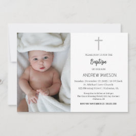 Elegante Christelijk Blauwe Ronde Foto | Doop Kaart