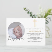 Elegante Christelijk Blauwe Ronde Foto | Doop Kaart (Staand voorkant)