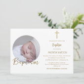 Elegante Christelijk Blauwe Ronde Foto | Doop Kaart (Staand voorkant)