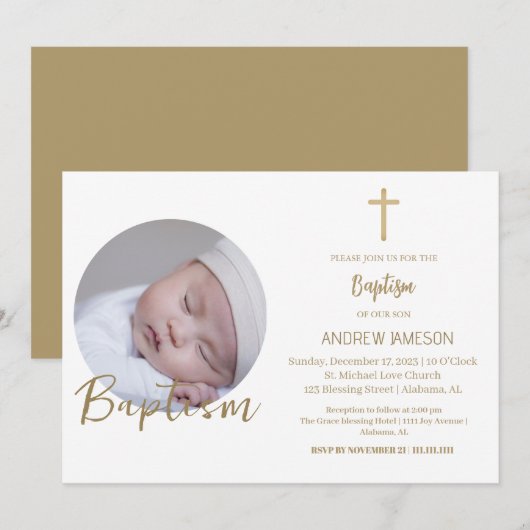 Elegante Christelijk Blauwe Ronde Foto | Doop Kaart (Voorkant / Achterkant)