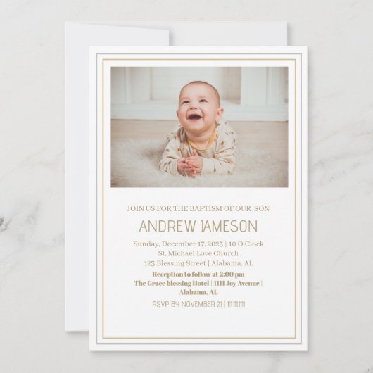 Elegante Christelijk Gouden Ronde Foto | Doop Kaart (Voorkant)