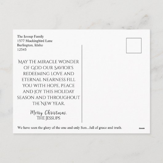 Elegante Christelijke Geboorte Schrift Kerstmis Feestdagenkaart (Achterkant)