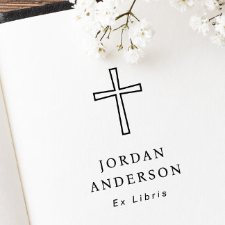 Elegante christelijke kruis naam ex libris boekpla rubberstempel