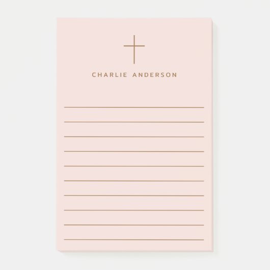 Elegante Christelijke kruisnaam licht blush roze Post-it® Notes (Voorkant)