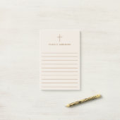 Elegante Christelijke kruisnaam lichtbruin gevoerd Post-it® Notes (Op bureau)