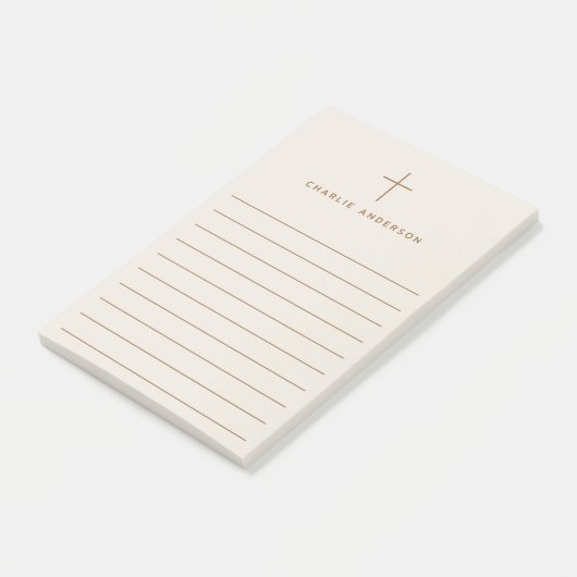 Elegante Christelijke kruisnaam lichtbruin gevoerd Post-it® Notes (Schuin)