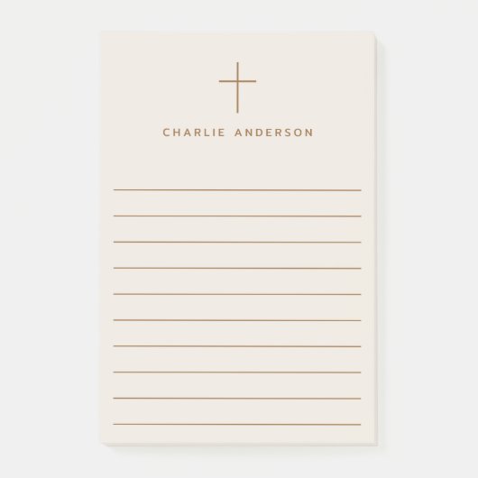 Elegante Christelijke kruisnaam lichtbruin gevoerd Post-it® Notes (Voorkant)