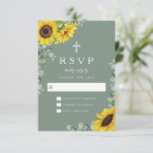 Elegante Christelijke Sage Green Zonnebloem bruilo RSVP Kaartje (Staand voorkant)