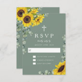 Elegante Christelijke Sage Green Zonnebloem bruilo RSVP Kaartje (Voorkant / Achterkant)