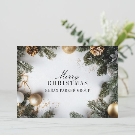 Elegante Christmas Pine Tree Business Holiday Kaar Feestdagenkaart (Staand voorkant)