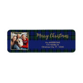 Elegante Christmas Plaid Gold foto retour adres Etiket (Voorkant)