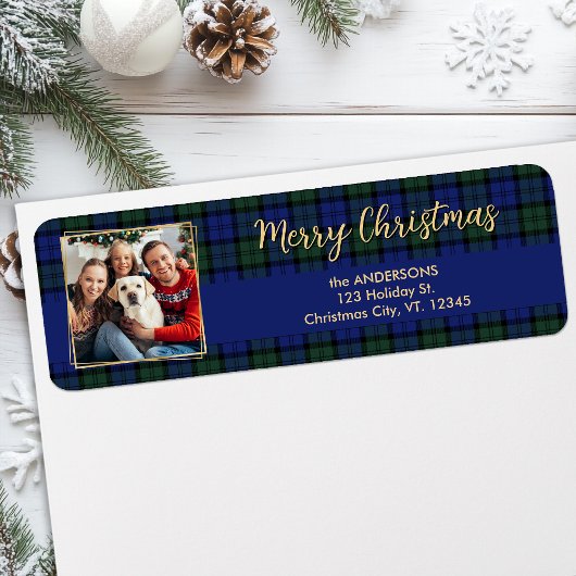 Elegante Christmas Plaid Gold foto retour adres Etiket