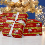 Elegante Christmas Red & Gold Stripes Baby Foto Cadeaupapier<br><div class="desc">Elegante Faux Gold Folie & Red Stripes "Merry Christmas" Quote Custom Baby Photo Gift Wrapping Paper.</div>