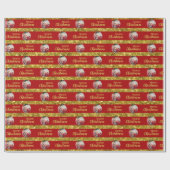Elegante Christmas Red & Gold Stripes Baby Foto Cadeaupapier (Vlak)