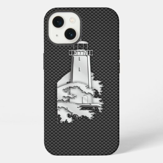 Elegante chroomachtige vuurtoren op koolstofvezel iPhone hoesje (Achterkant)