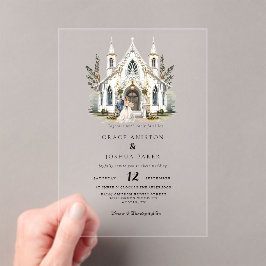 Elegante Church Waterverf Venue Manor Wedding Acryl Uitnodigingen