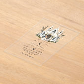 Elegante Church Waterverf Venue Manor Wedding Acryl Uitnodigingen (Laagn)