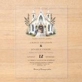 Elegante Church Waterverf Venue Manor Wedding Acryl Uitnodigingen (Voorkant)