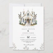 Elegante Church Waterverf Venue Manor Wedding Kaart (Voorkant)