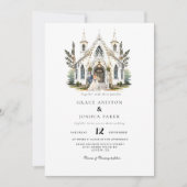 Elegante Church Waterverf Venue Manor Wedding Kaart (Voorkant)