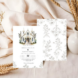 Elegante Church Waterverf Venue Manor Wedding Kaart