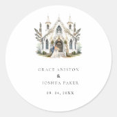 Elegante Church Waterverf Venue Manor Wedding Ronde Sticker (Voorkant)