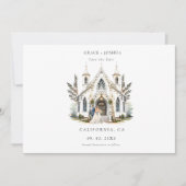 Elegante Church Waterverf Venue Manor Wedding Save The Date (Voorkant)