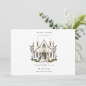 Elegante Church Waterverf Venue Manor Wedding Save The Date (Staand voorkant)