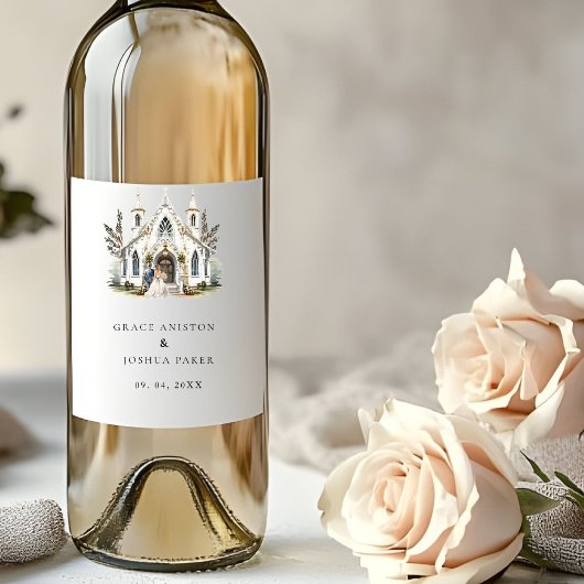 Elegante Church Waterverf Venue Manor Wedding Wijn Etiket