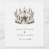 Elegante Church Waterverf Venue Manor Wedding Wijn Etiket (Enkel label)