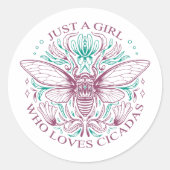 Elegante Cicada Insect Quotation voor Meisjes Ronde Sticker (Voorkant)