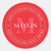 Elegante circulaire tekst Sjabloon Bewerkbaar Rood Ronde Sticker (Voorkant)