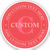 Elegante circulaire tekst Sjabloon Bewerkbaar Rood Sticker (Voorkant)