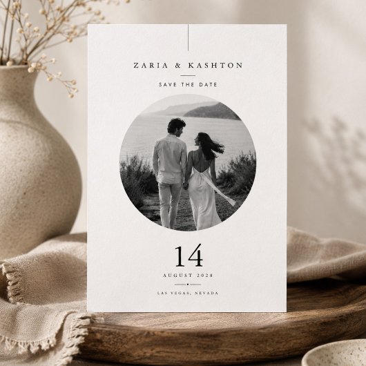 Elegante Circulaire Zwart & Wit Foto Save The Date