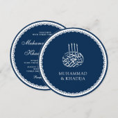Elegante Cirkel Kant Marine Blauw Islamitische Bru Kaart (Voorkant / Achterkant)
