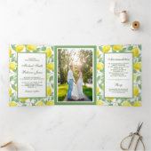 Elegante citroen boomgaard groen bruiloft foto drieluik uitnodiging (Binnen)
