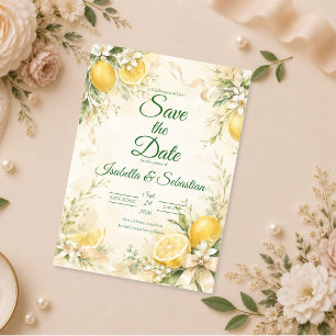 Elegante citroen botanische bruiloft save the date