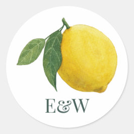 Elegante citroen botanische trouwdag ronde sticker