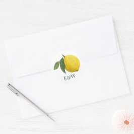 Elegante citroen botanische trouwdag ronde sticker