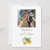 Elegante citroen botanische trouwfoto bedankkaart (Voorkant)