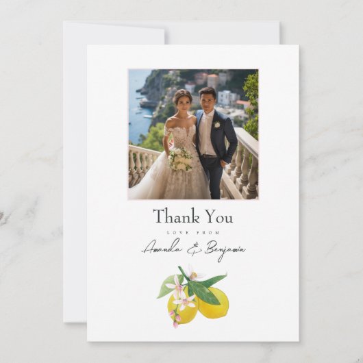 Elegante citroen botanische trouwfoto bedankkaart (Voorkant)