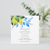 Elegante citroen en bladeren bruiloft kaart (Staand voorkant)