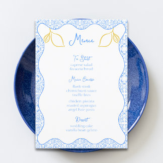 Elegante citroen en blauwe Tegels Mediterrane brui Menu