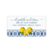 Elegante citroen Italiaanse blauwe tegel retouradr Etiket (Voorkant)