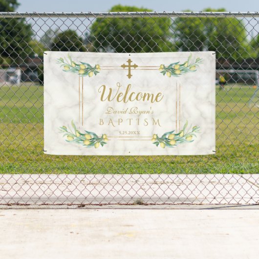 Elegante citroen marmeren jongensdoop welkomstbord spandoek (Insitu)