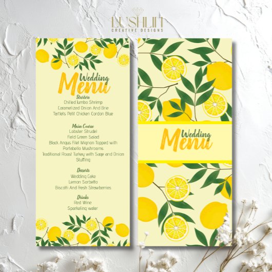 Elegante citroen trouwmenu menu