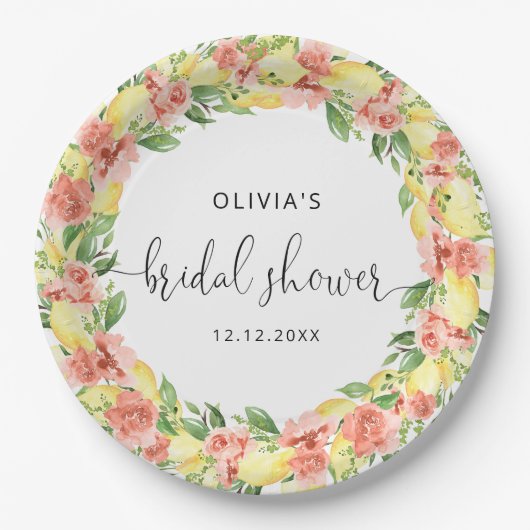 Elegante citroenbloemen Vrijgezellenfeest papier Papieren Bordje (Voorkant)