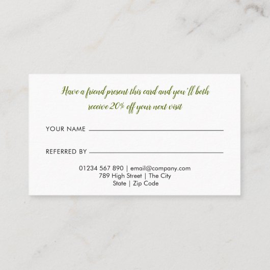 Elegante citroenen groen aanbevelingskaartje (Achterkant)